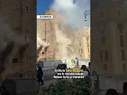 Roma, il momento del crollo della Torre dei Conti nel cuore dei Fori Imperiali: paura tra i turisti, operai sotto le macerie