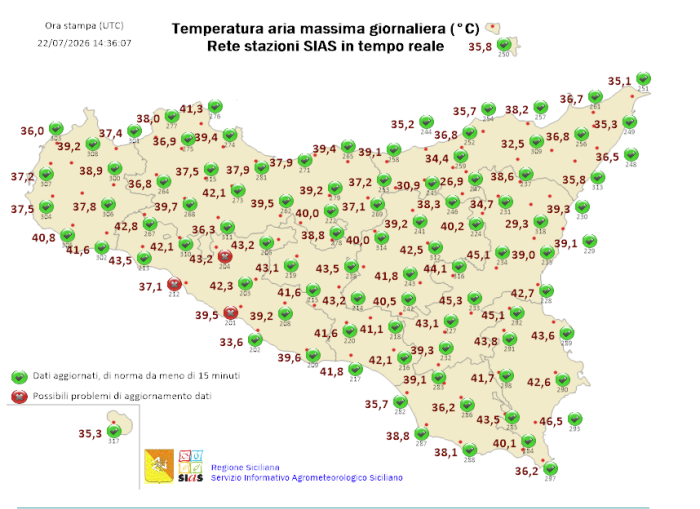 L'ultimo giorno di Caronte raggiunge temperature record, anche oggi  in Sicilia il termometro supera i 46 gradi